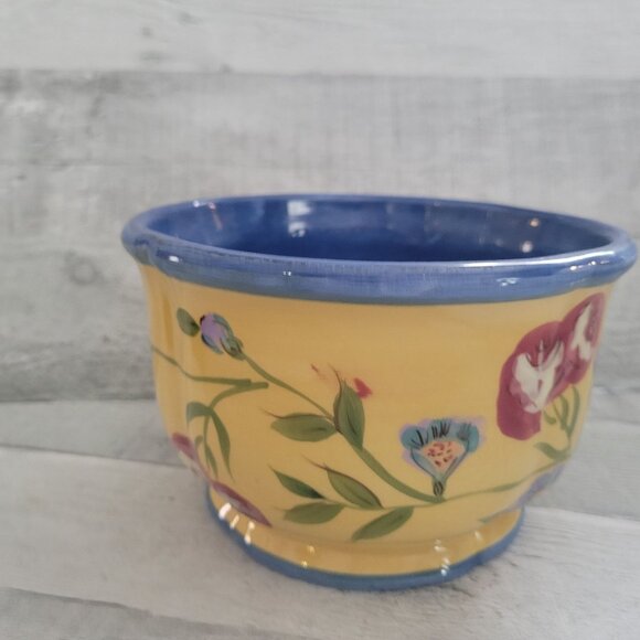 Hand-Painted Floral Ceramic Bowl By Raymond Waites Yellow & Blue 4.5" Diameter D - Picture 3 of 7